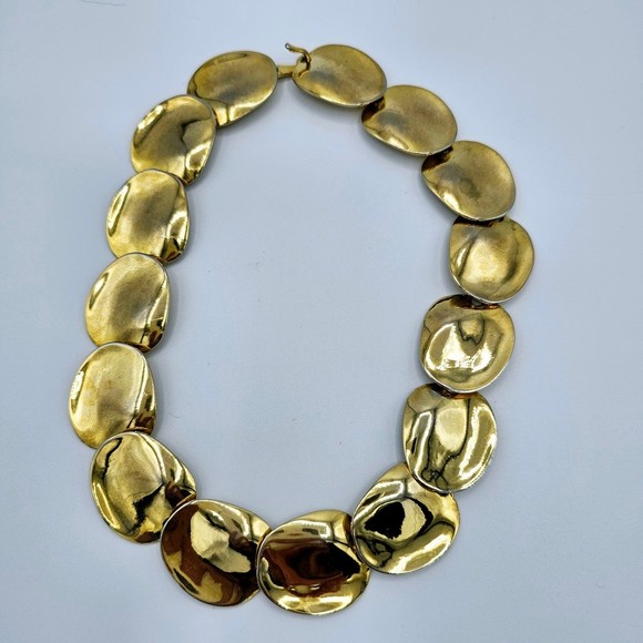 Vintage Petal Necklace Choker Goldtone Statement Estate Jewelry 17" - Picture 5 of 9